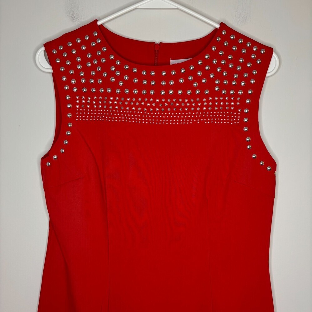PIERRI NEW Studded Sleeveless Dress Womens 8 Red Silver Knee Length Stretch